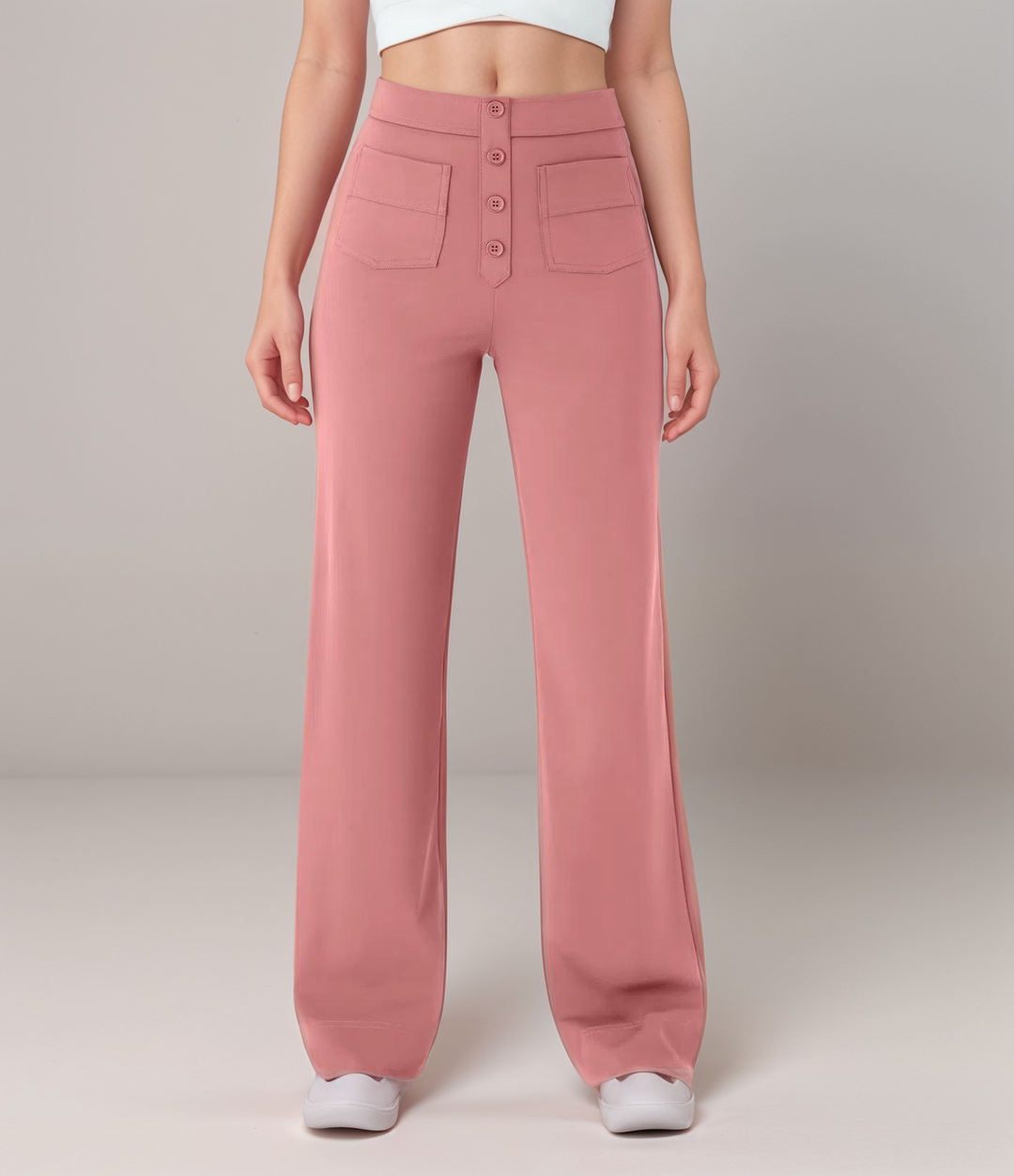 Saundra - Trendy Alta Cintura Esculpe Pantalón | 1+1 Gratis