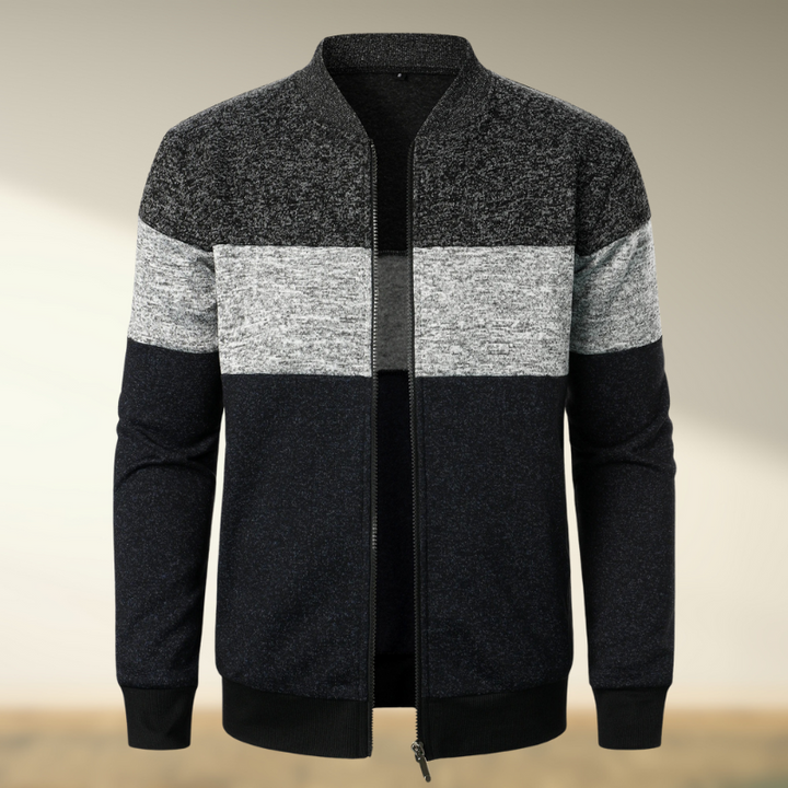 Yemi - Jersey de Cuello Alto con Rayas y Cremallera
