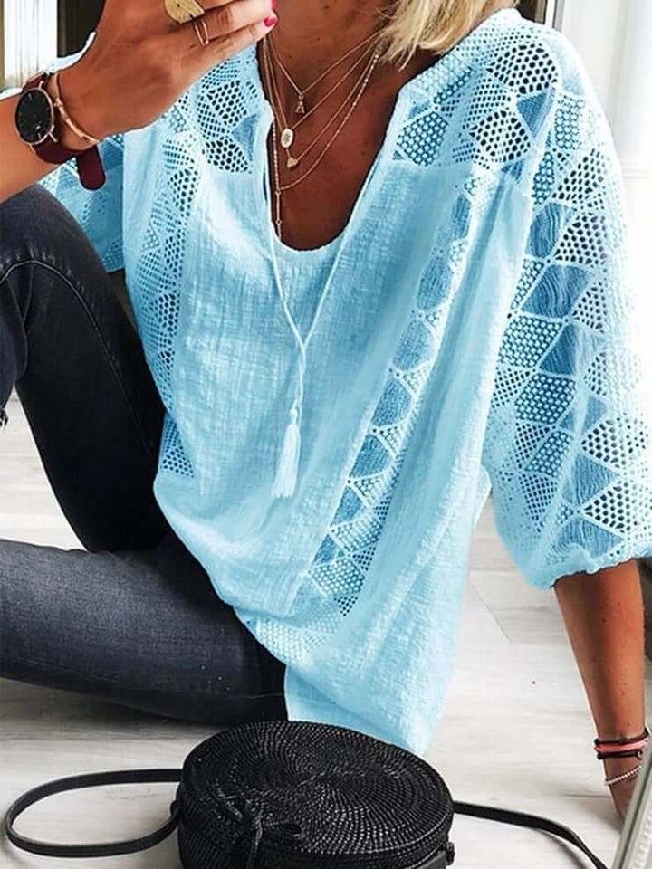 Leila - U Cuello Blusa Con Mangas