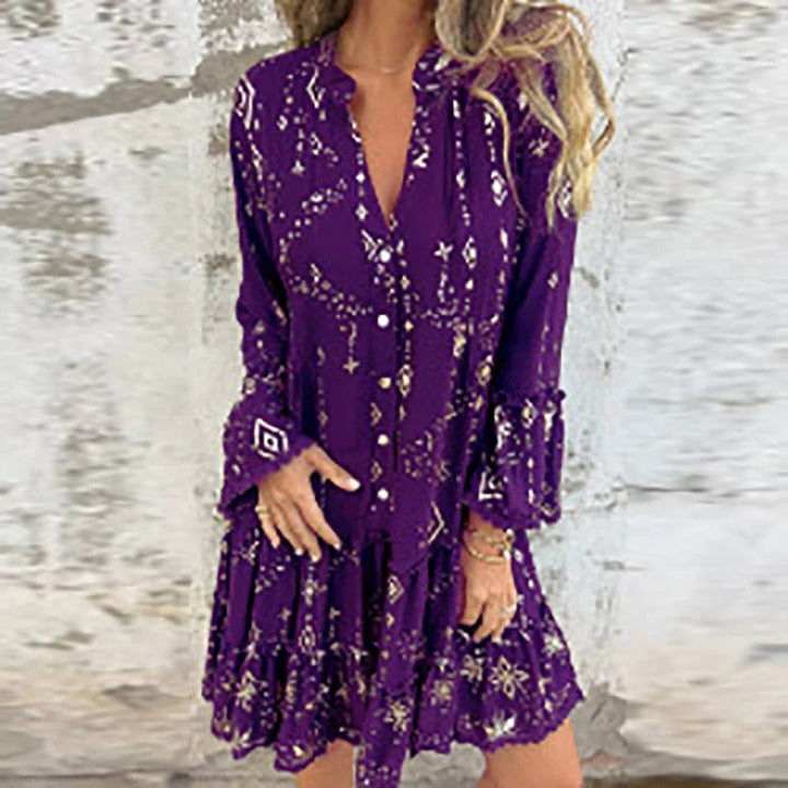 Gillian - Vestido Midi Con Estampado Geométrico y Cuello En V
