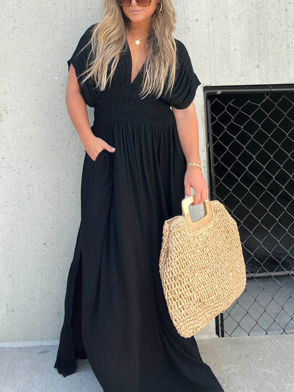 Neisya - Vestido Largo Maxi con Cuello en V y Abertura