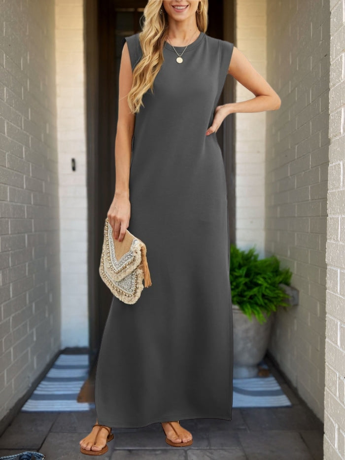 Nettie - Casual Suelto Dividir Sin Arrugas Vestido