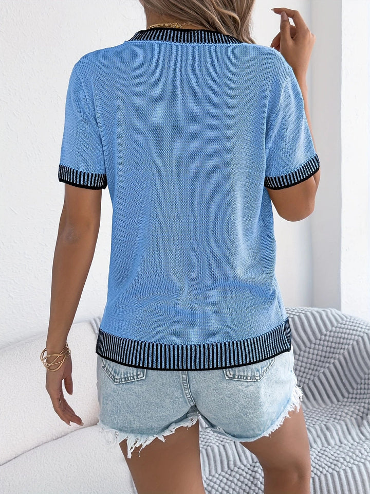 Alethea - Elegante Top De Punto Con Cuello Redondo y Rayas