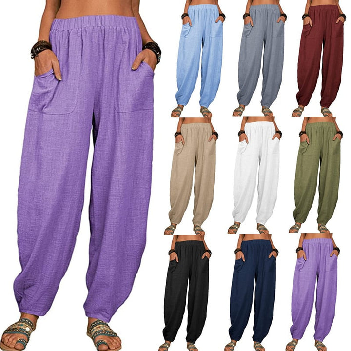 Zinzi - Pantalones De Harén De Lino De Algodón Holgados y Casuales
