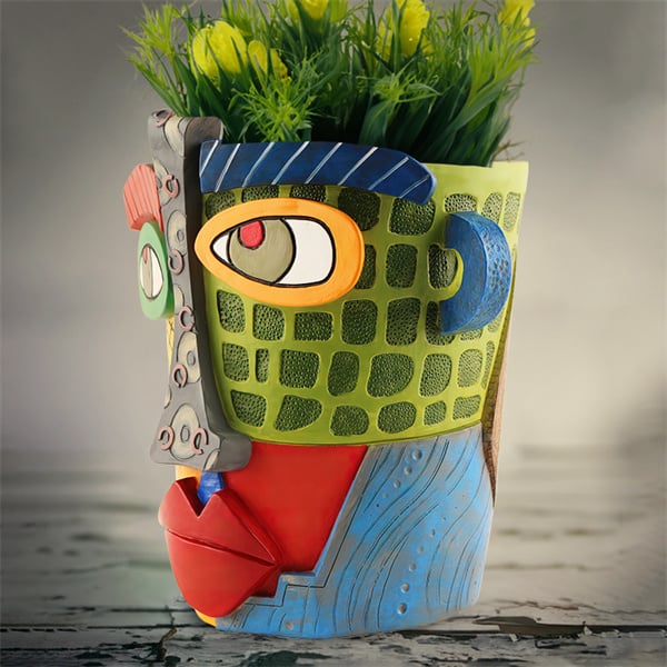 ArteVase - Macetero De Cara De Belleza Abstracta Hecho a Mano