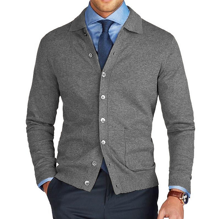 Benny - Chaqueta de Punto Con Bolsillo y Solapa Clásica