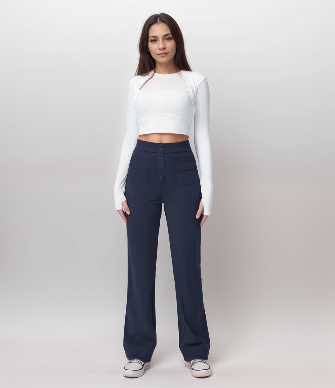 Saundra - Trendy Alta Cintura Esculpe Pantalón | 1+1 Gratis