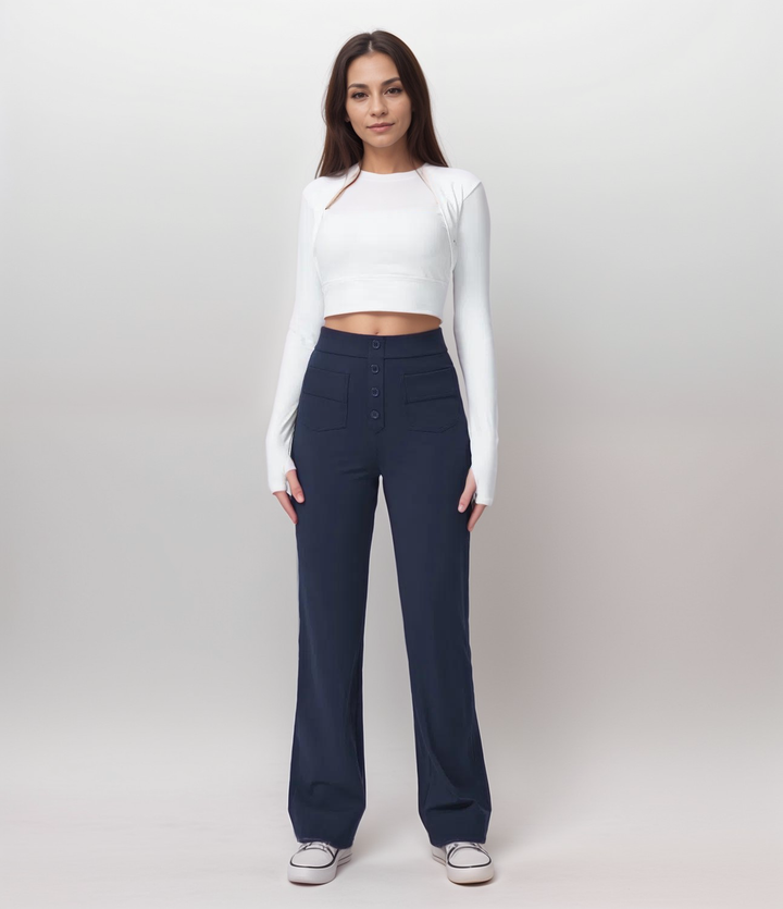 Saundra - Trendy Alta Cintura Esculpe Pantalón | 1+1 Gratis