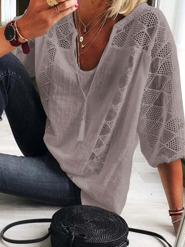 Leila - U Cuello Blusa Con Mangas