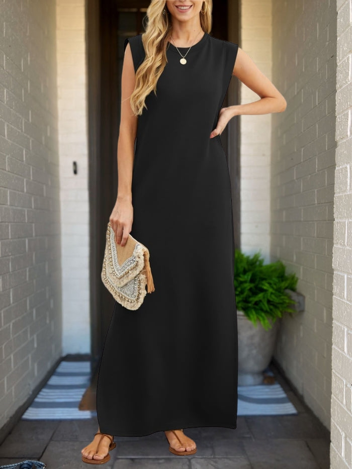 Nettie - Casual Suelto Dividir Sin Arrugas Vestido