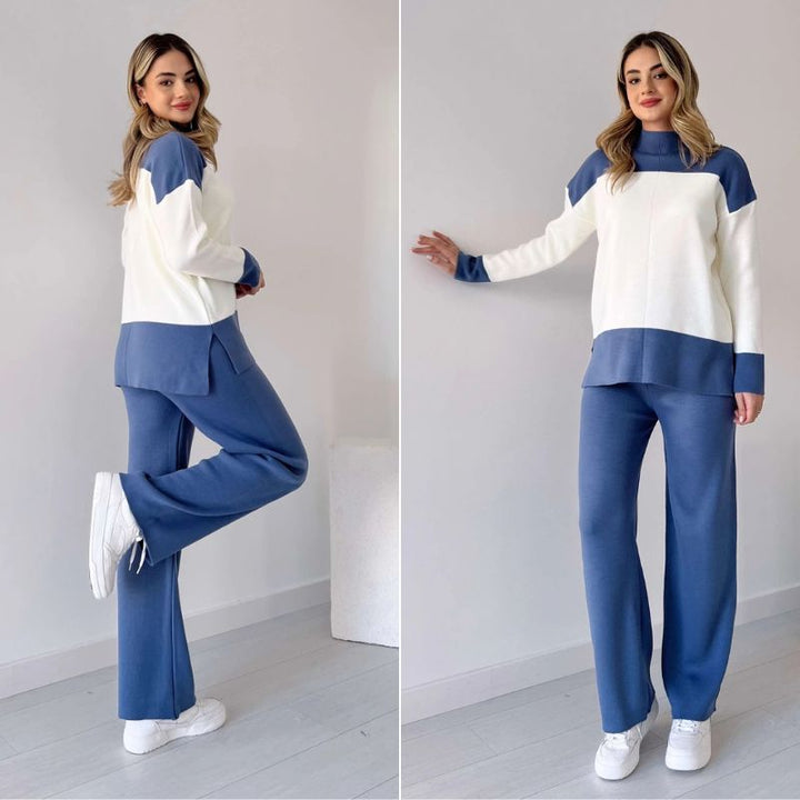 Wenja - Conjunto de dos Piezas top de Cuello Redondo y Pantalón Ancho