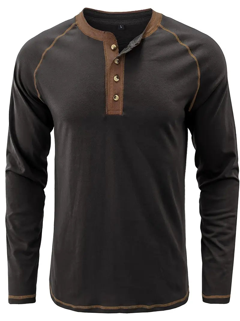 Sharma - Camisa Henley De Manga Larga y Cuello Redondo