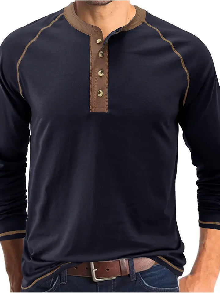 Sharma - Camisa Henley De Manga Larga y Cuello Redondo