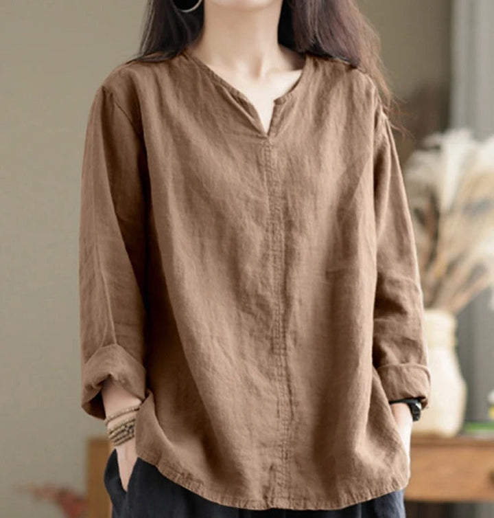 Maaike – Blusa De Algodón Con Cuello De Pico