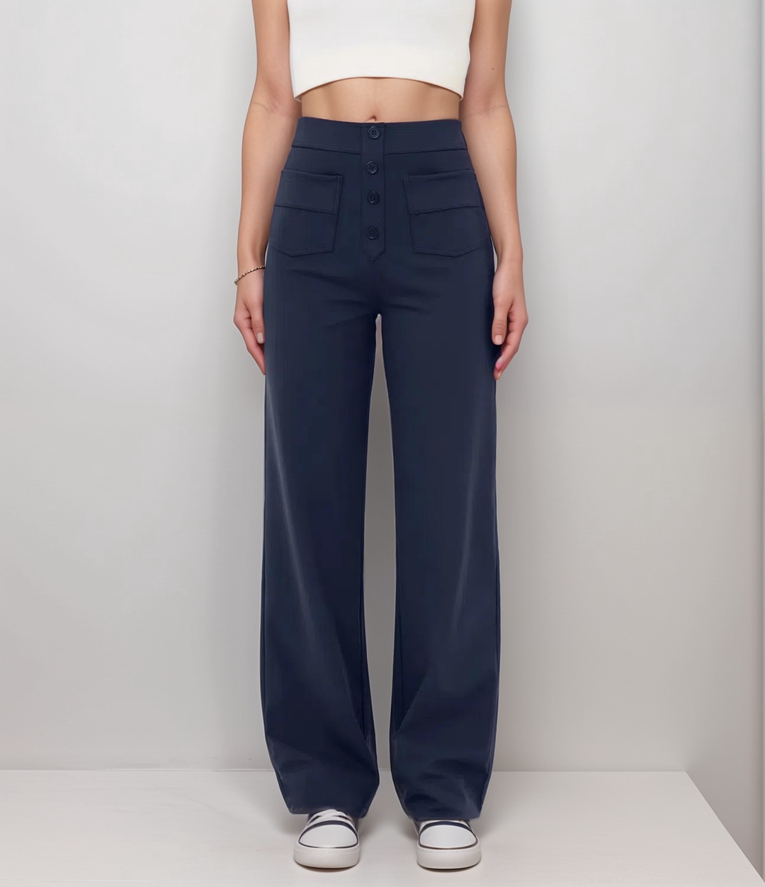 Saundra - Trendy Alta Cintura Esculpe Pantalón | 1+1 Gratis