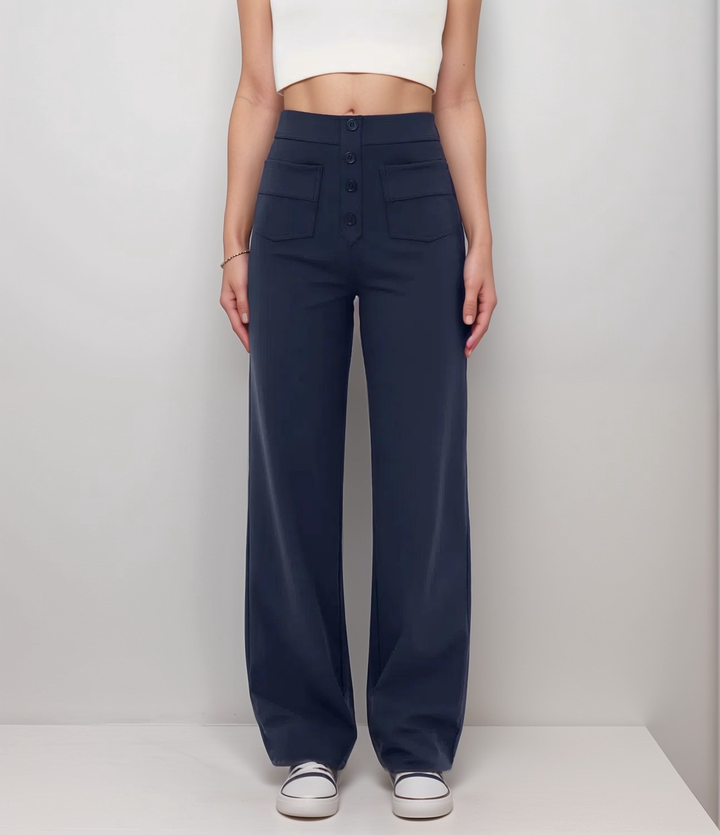 Saundra - Trendy Alta Cintura Esculpe Pantalón | 1+1 Gratis