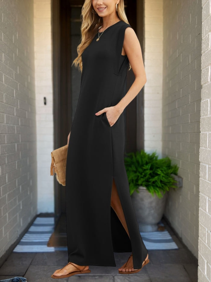 Nettie - Casual Suelto Dividir Sin Arrugas Vestido