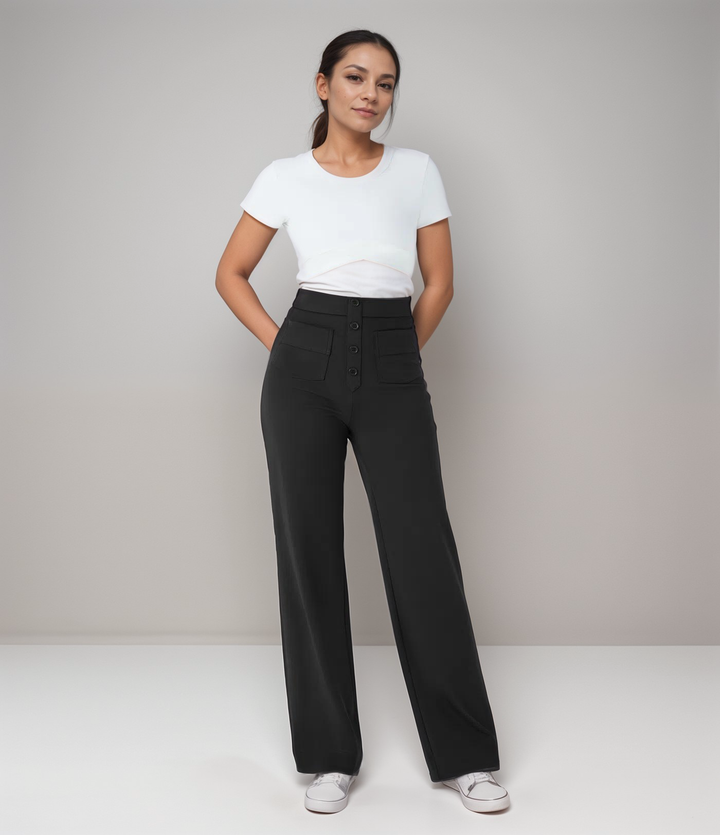 Saundra - Trendy Alta Cintura Esculpe Pantalón | 1+1 Gratis