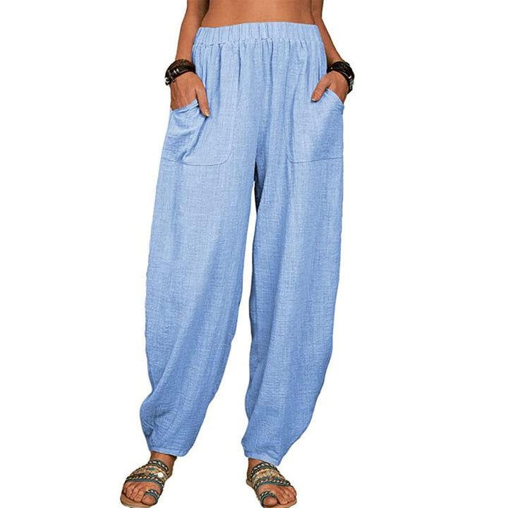 Zinzi - Pantalones De Harén De Lino De Algodón Holgados y Casuales