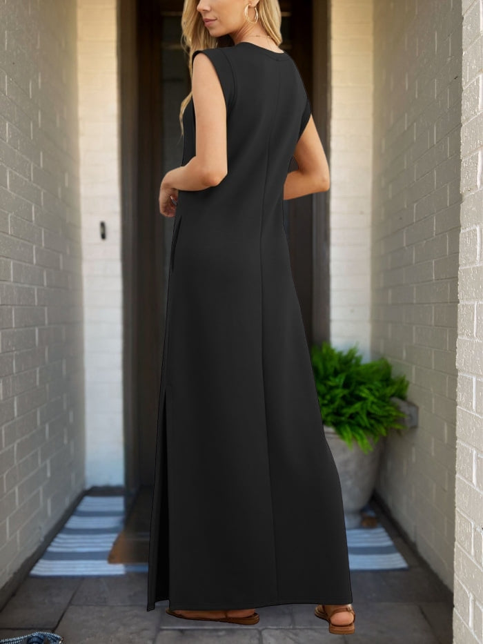 Nettie - Casual Suelto Dividir Sin Arrugas Vestido