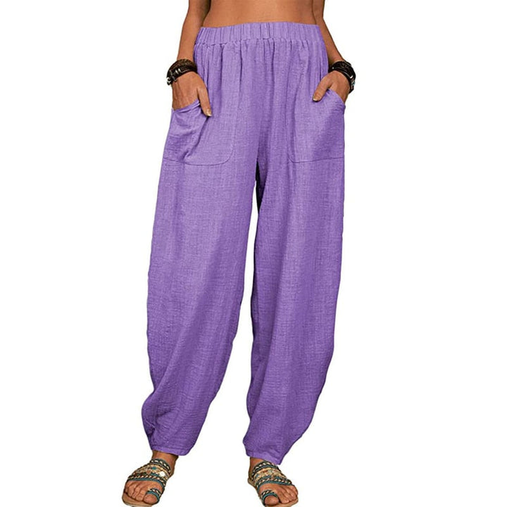 Zinzi - Pantalones De Harén De Lino De Algodón Holgados y Casuales