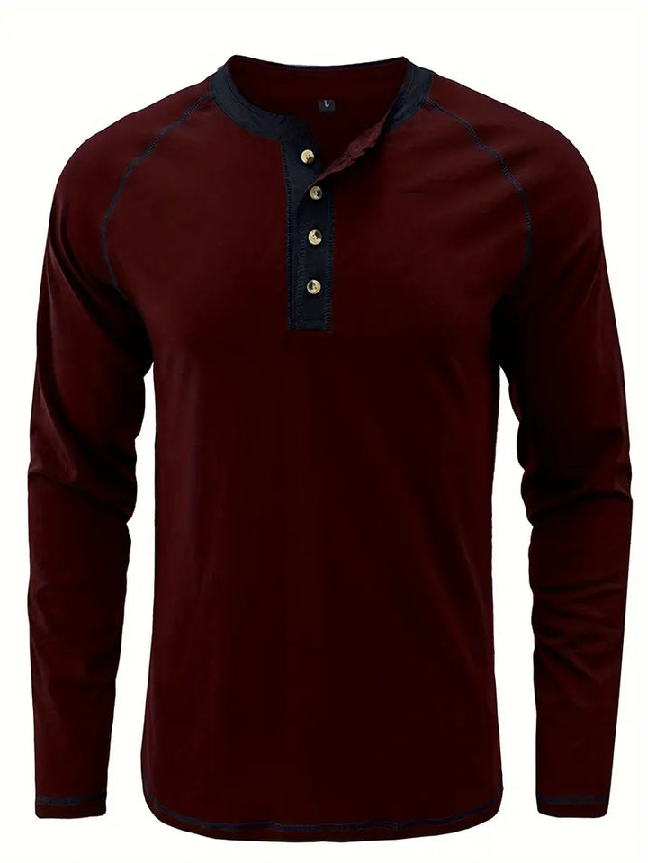 Sharma - Camisa Henley De Manga Larga y Cuello Redondo