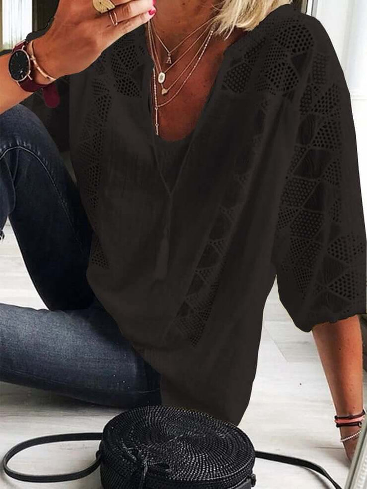 Leila - U Cuello Blusa Con Mangas