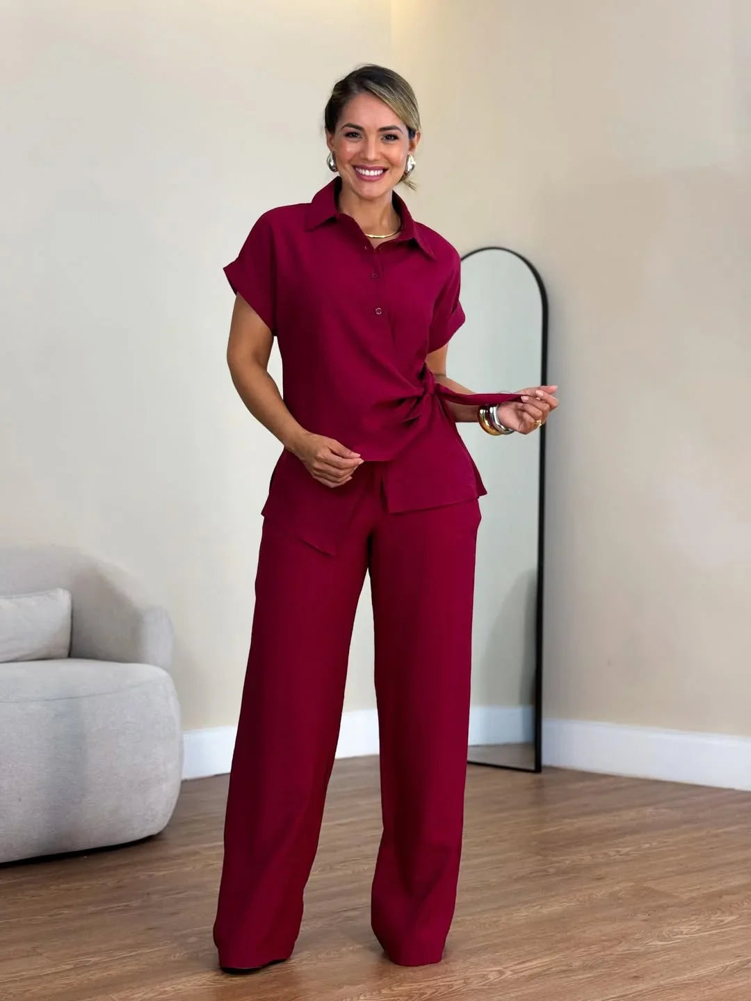 Lorie - Elegante Conjunto De Dos Piezas Con Lazo Delantero