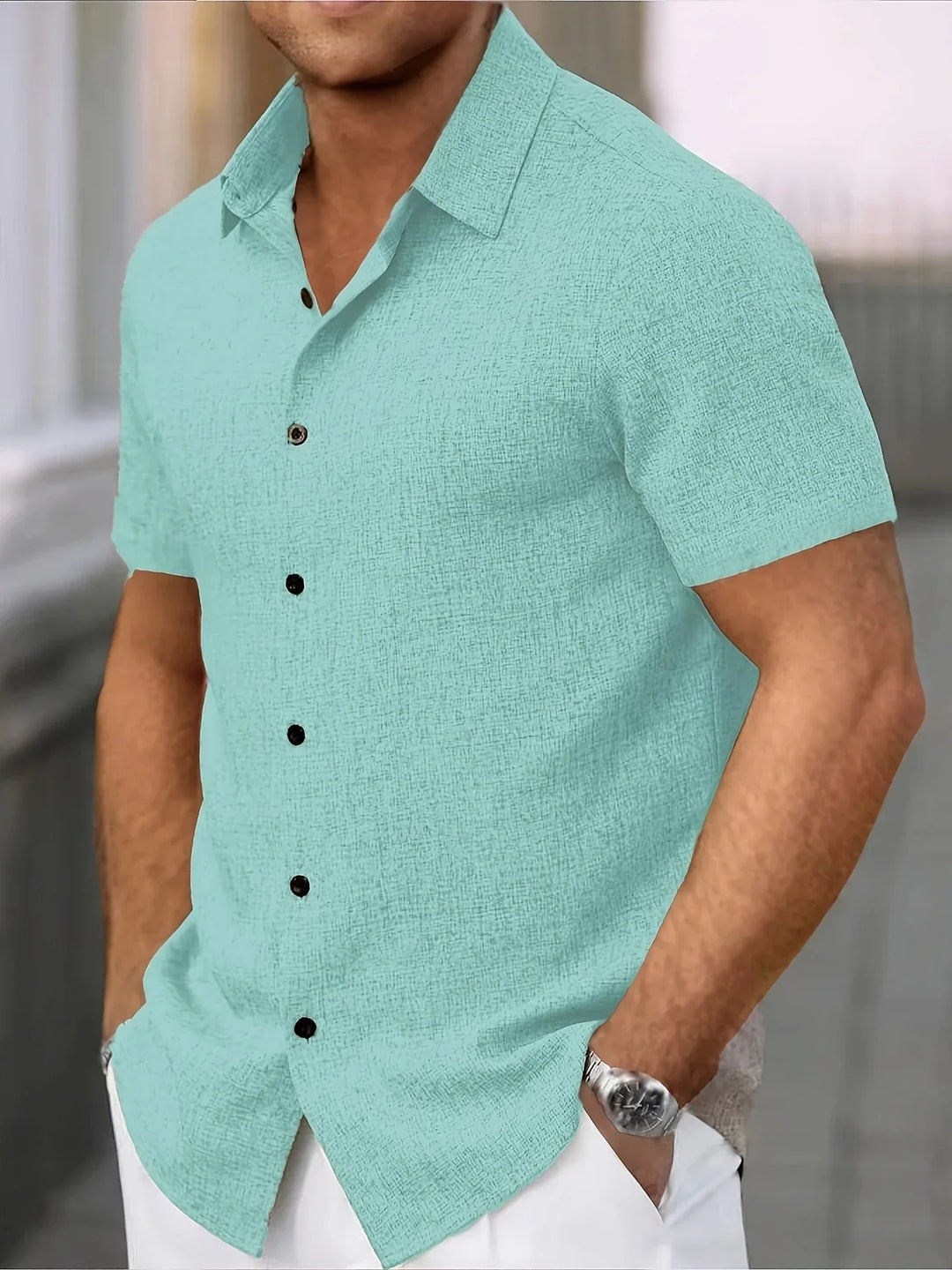 Dwight - Camisa De Manga Corta Ligera De Mezcla De Lino