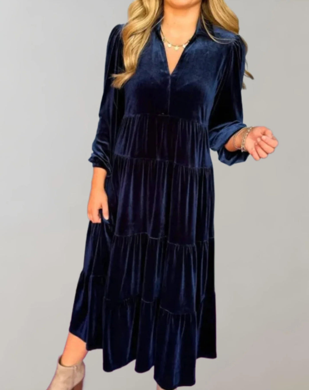 Melba - Vestido Suelto De Terciopelo Con Escote En V