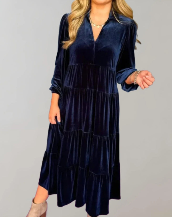 Melba - Vestido Suelto De Terciopelo Con Escote En V