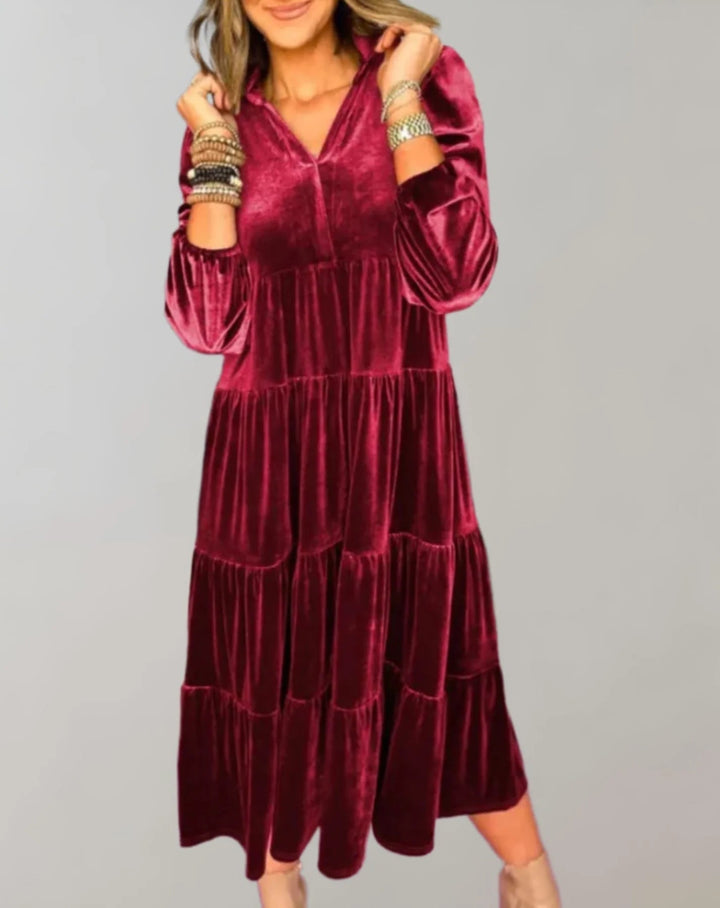 Melba - Vestido Suelto De Terciopelo Con Escote En V