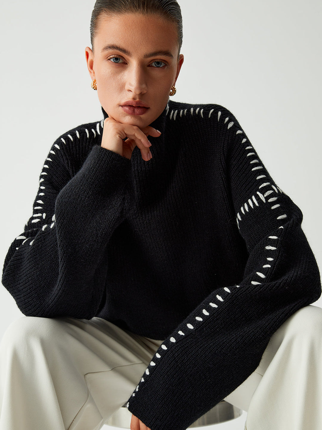 Marcella – Jersey De Cuello Alto Con Punto De Piqué