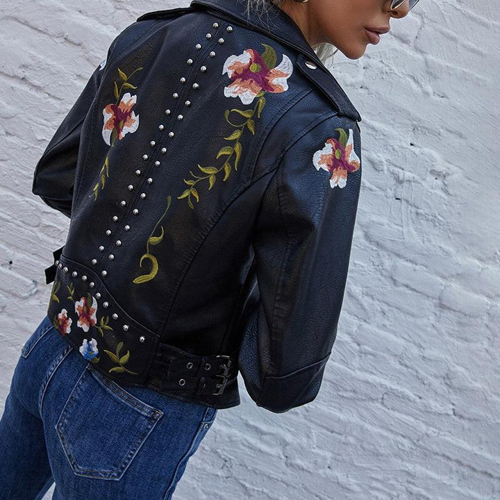 Kymber - Chaqueta de Cuero con Estampado Floral