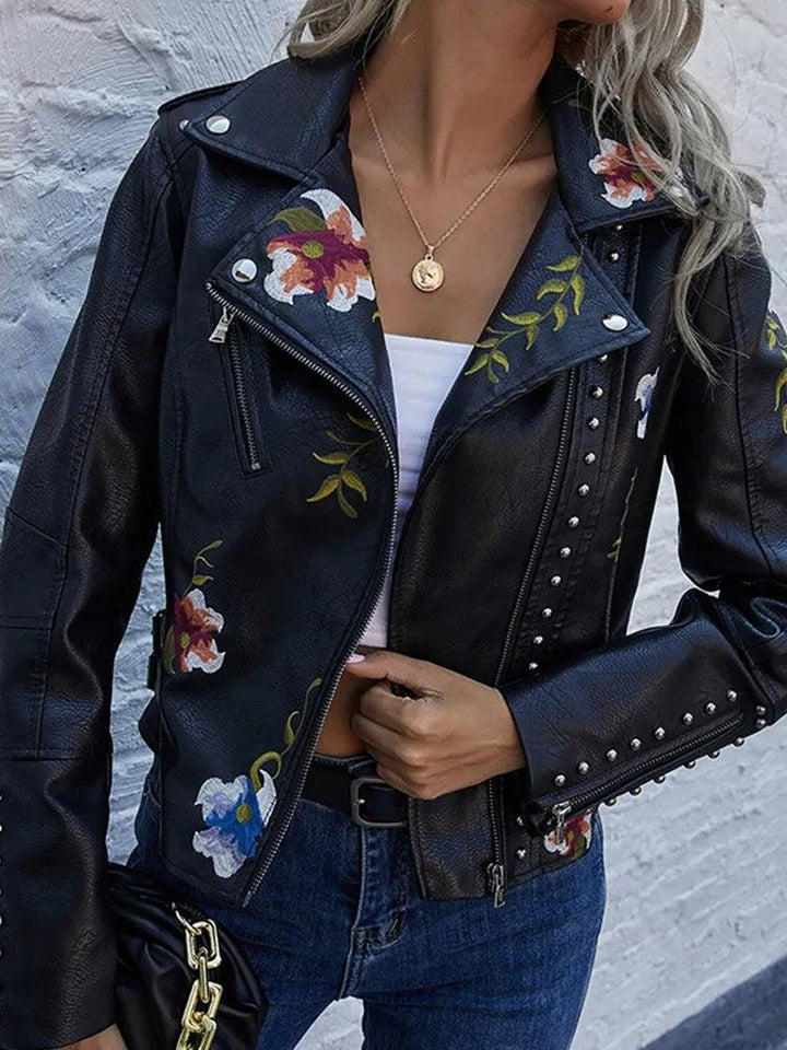 Kymber - Chaqueta de Cuero con Estampado Floral