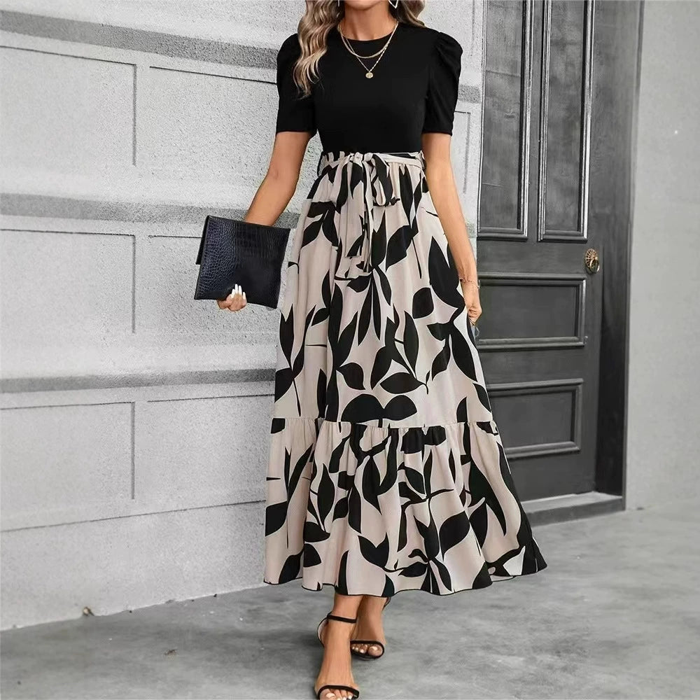 Nuray - Vestido Elegante de Manga Corta con Estampado Floral