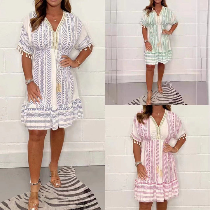 Wibina -   Vestido Informal Estampado y con Cuello en Pico