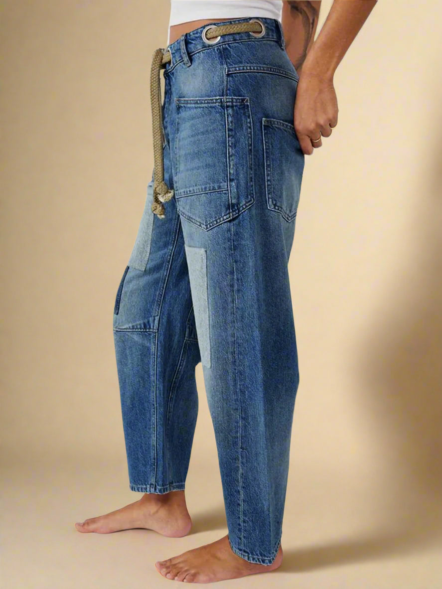 Felixa - Pantalón de Mezclilla de Parche Ancho