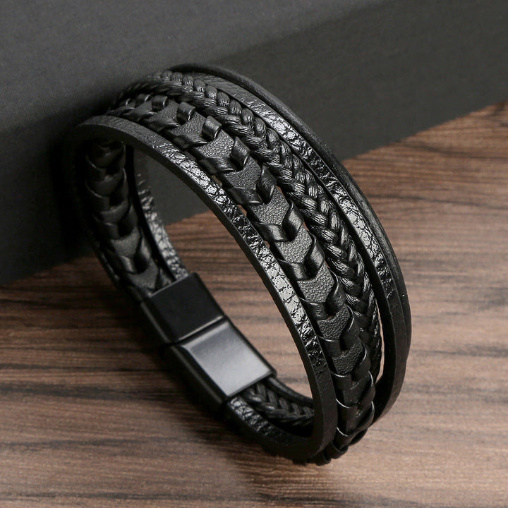 Lennart - Pulsera Trenzada de Cuerda de Cuero Multicapa