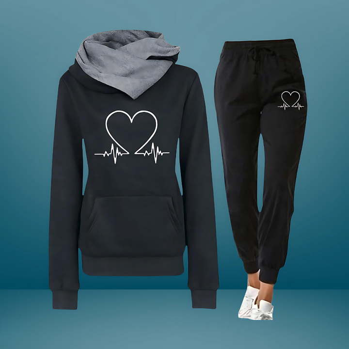 Nimue - Conjunto de Chándal de dos Piezas con Estampado de Corazones