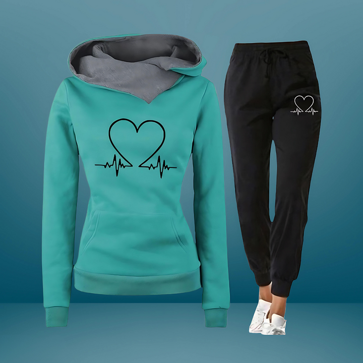 Nimue - Conjunto de Chándal de dos Piezas con Estampado de Corazones