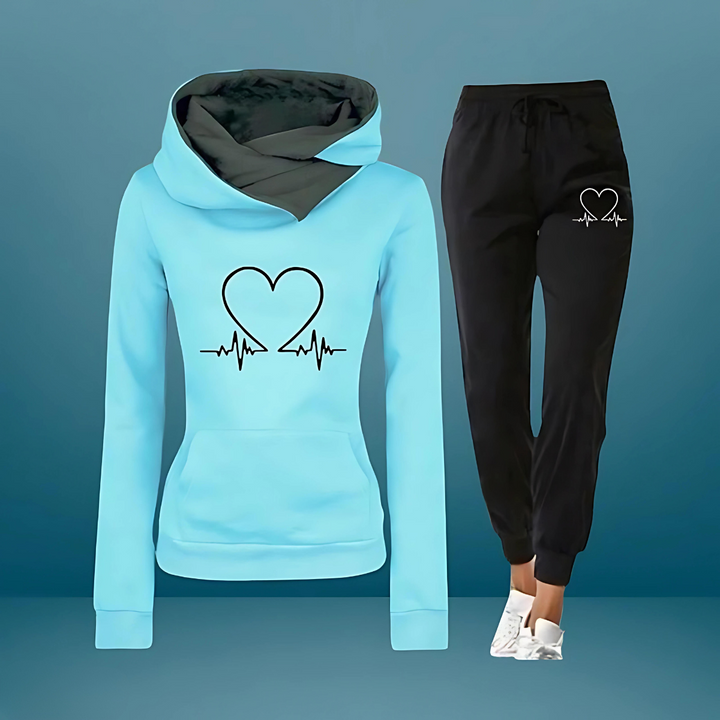 Nimue - Conjunto de Chándal de dos Piezas con Estampado de Corazones