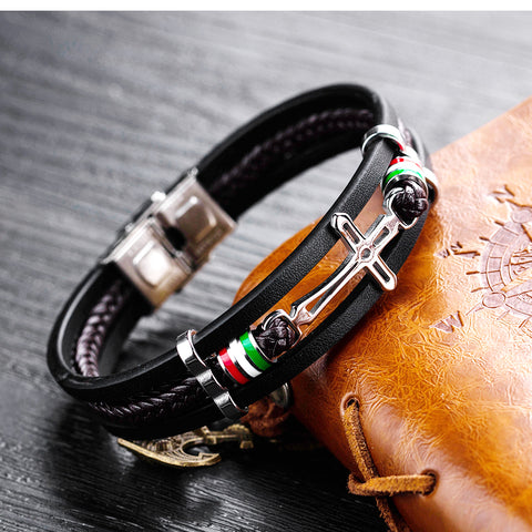 Nikos - Pulsera de Cuero Artesanal con Cruz de Alta Calidad