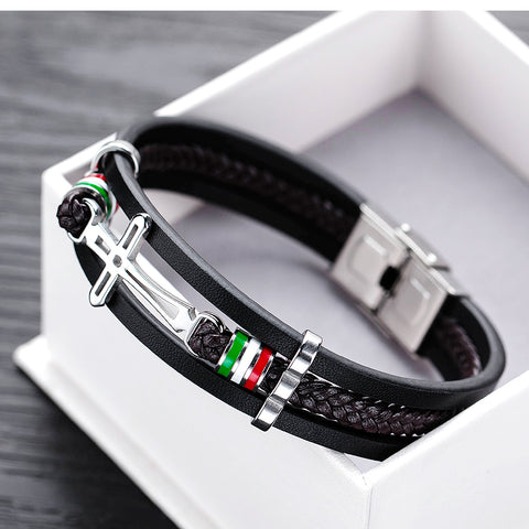 Nikos - Pulsera de Cuero Artesanal con Cruz de Alta Calidad