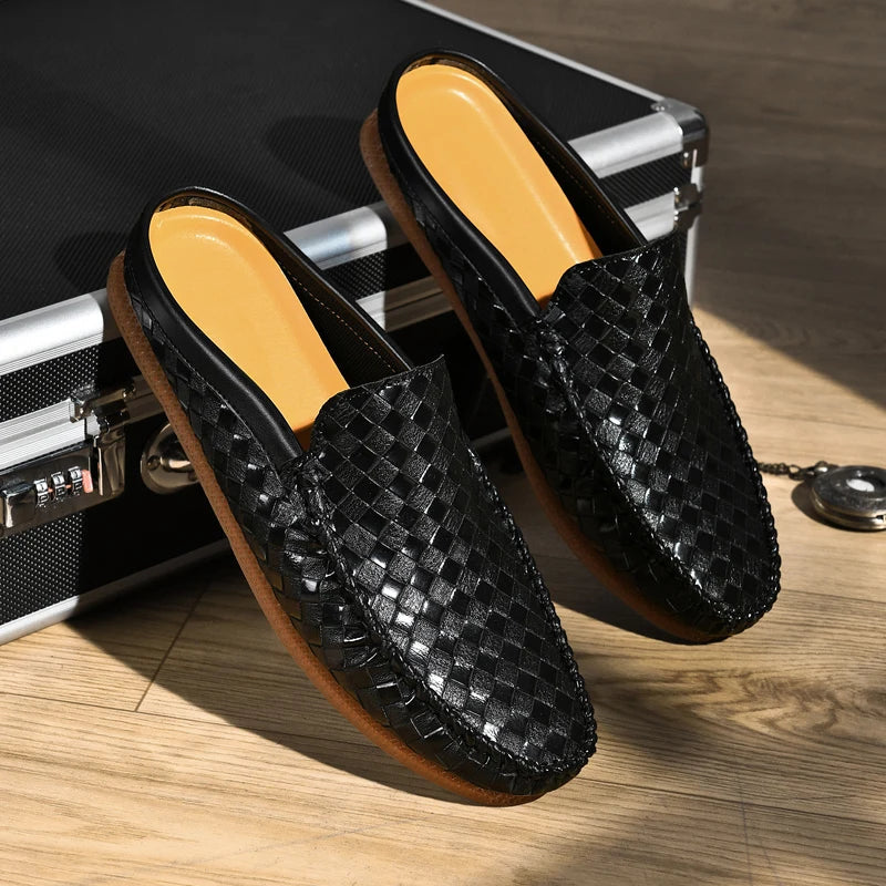 Efim - Zapatillas De Cuero Con Patrón Tejido Informal