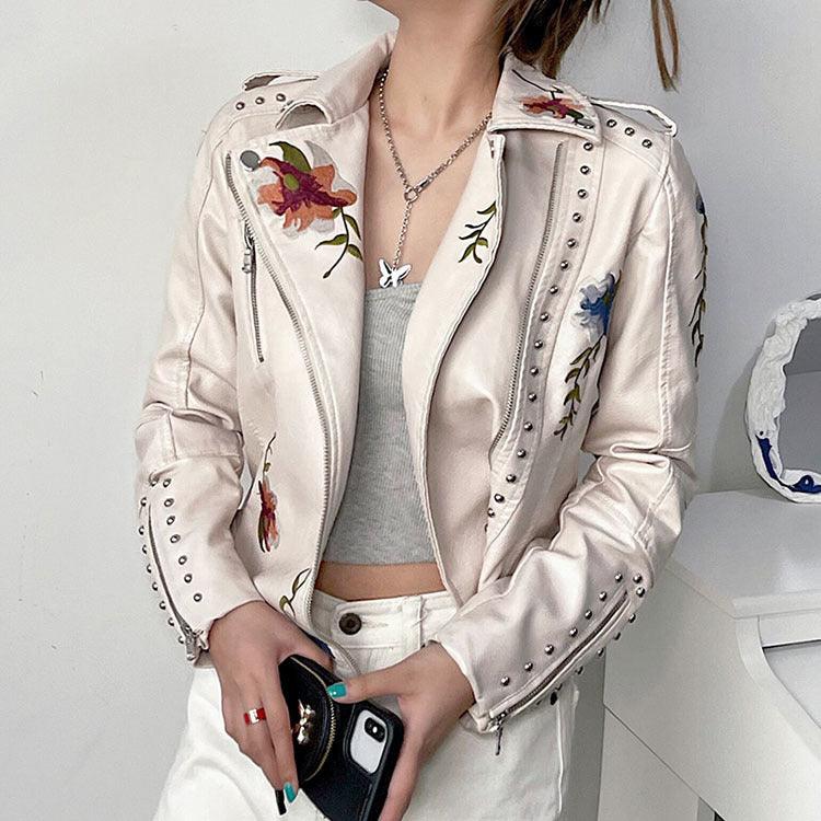 Kymber - Chaqueta de Cuero con Estampado Floral
