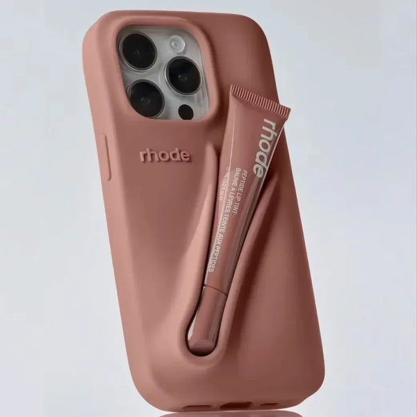 LuxeLoop - Funda de Silicona Para iPhone con Soporte Para Pintalabios
