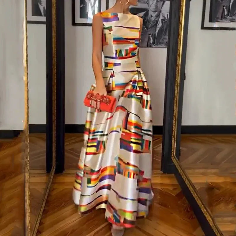 Vivien - Vestido Largo con Estampado Geométrico