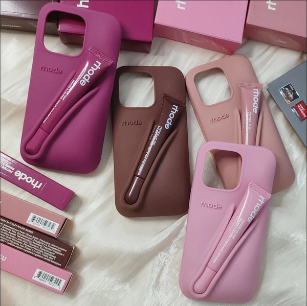 LuxeLoop - Funda de Silicona Para iPhone con Soporte Para Pintalabios