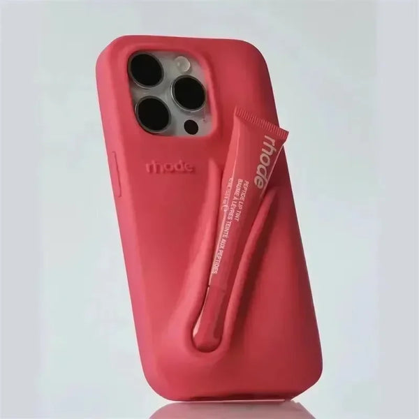 LuxeLoop - Funda de Silicona Para iPhone con Soporte Para Pintalabios